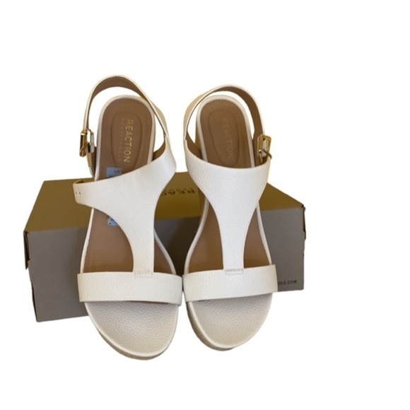 Reaction Kenneth Cole Card platform Wedge espadrille white woven straw sandal - Picture 4 of 11